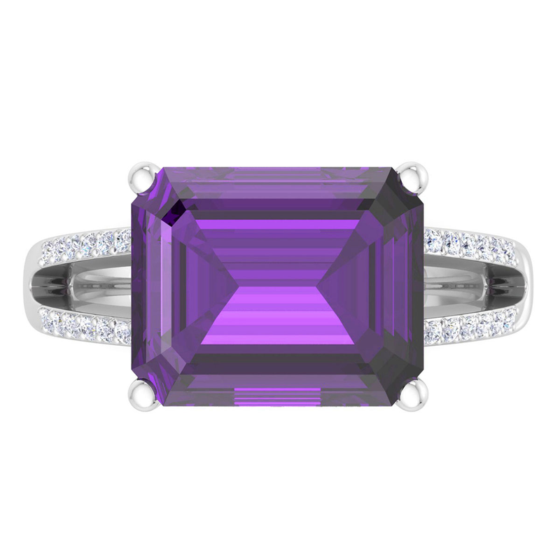 Martha Stewart 5 1/2ctw. Emerald Cut Amethyst & Lab Grown Diamond Ring In Sterling Silver image number null